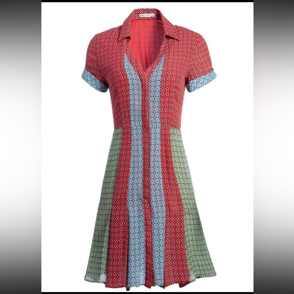 ALICE + OLIVIA ABELIA BUTTON DOWN SHIRT DRESS